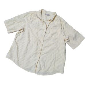 Woman Within Seersucker Shirt Plus Size 22 24 1X Yellow White Stripe Short Sleev